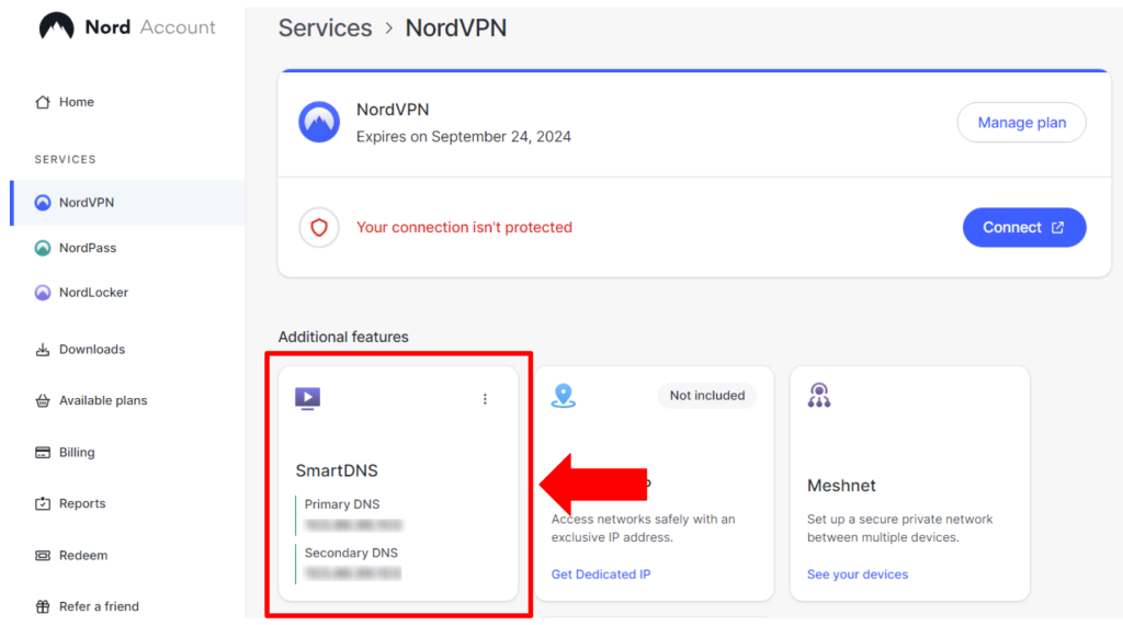 Editing SmartDNS Settings on NordVPN Dashboard