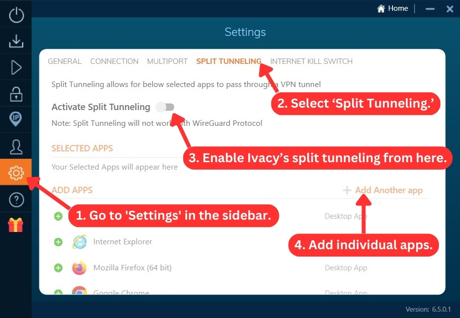 How to activate Ivacy's split tunneling feature on Windows