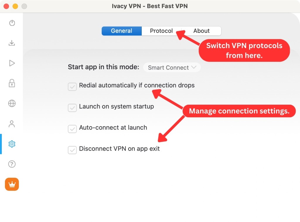 Ivacy VPN settings on Mac
