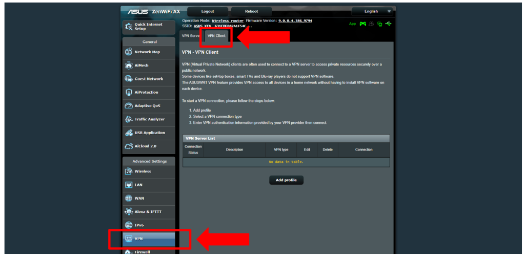 Navigating to VPN Client Section on ASUS Router
