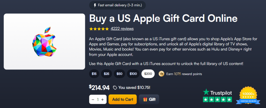 Purchase a US Apple gift card