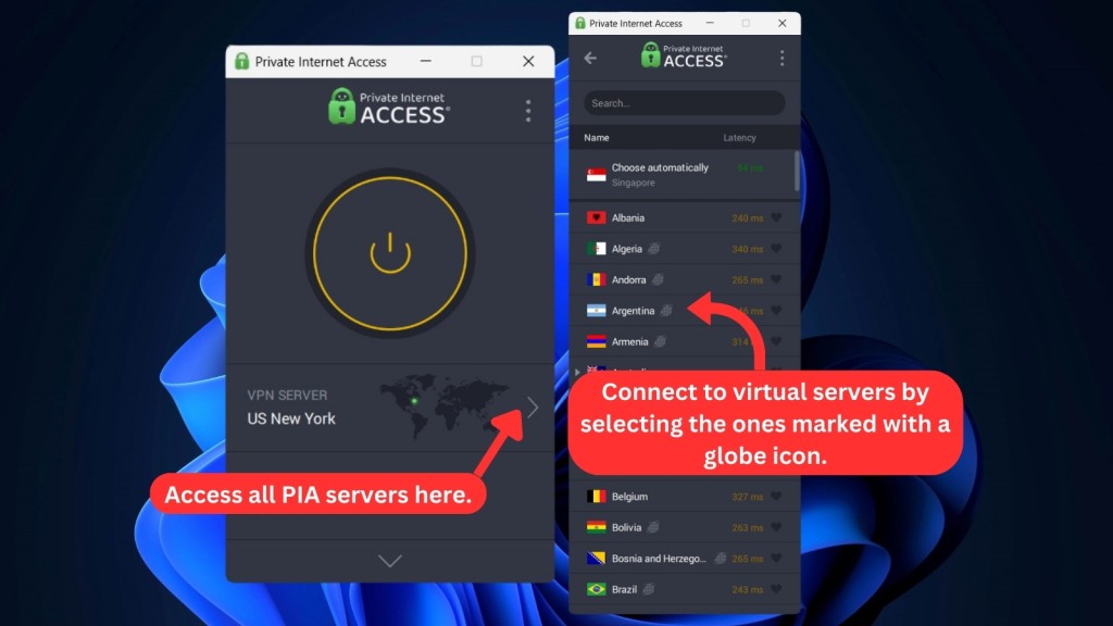 How to connect to PIA virtual server locations