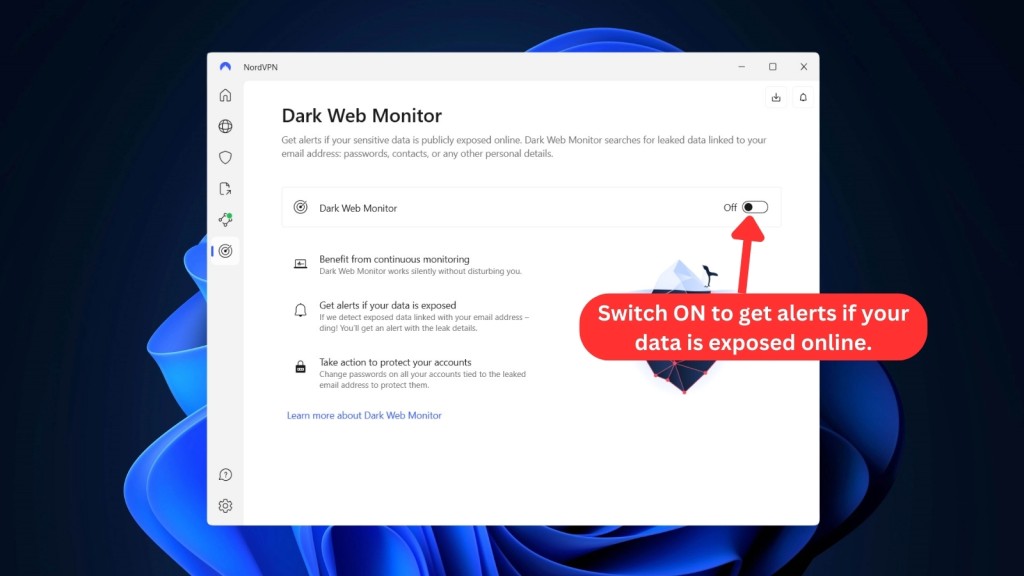 How to enable NordVPN Dark Web Monitor on Windows