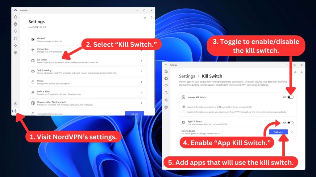 How to enable the kill switch feature of NordVPN on Windows