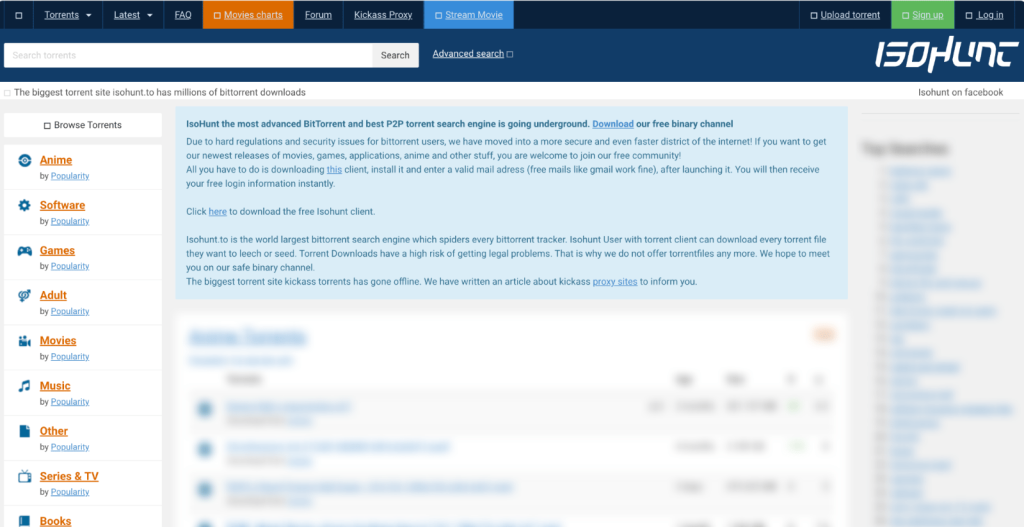ISOHunt P2P Site Home Page