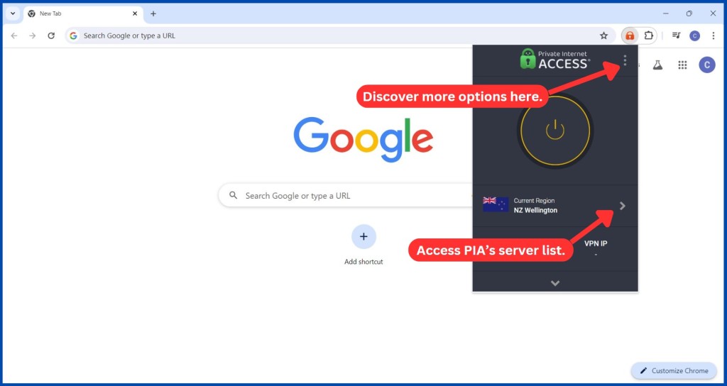 PIA Chrome browser extension