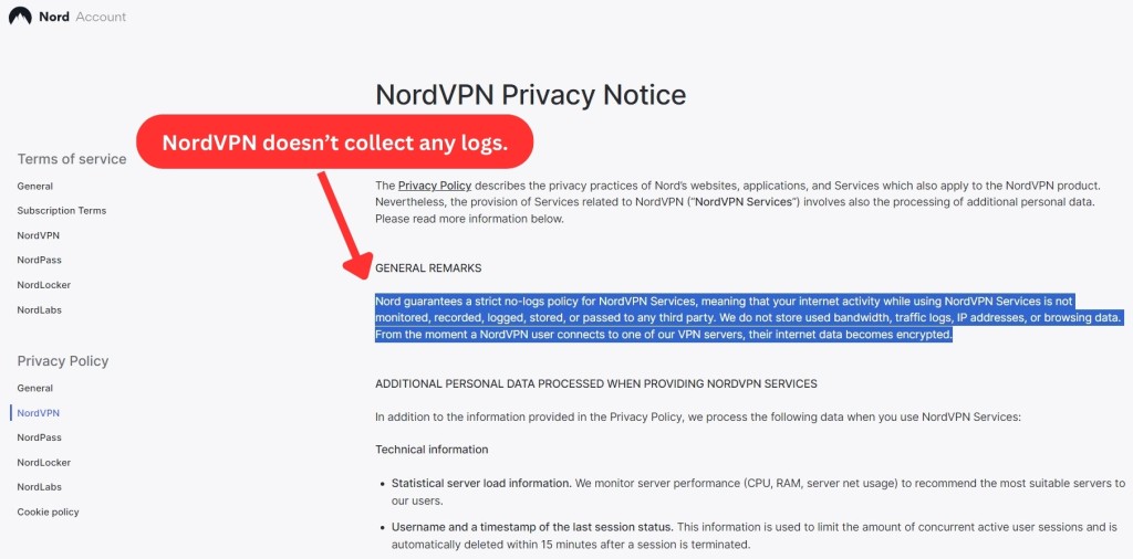 Privacy Policy of NordVPN