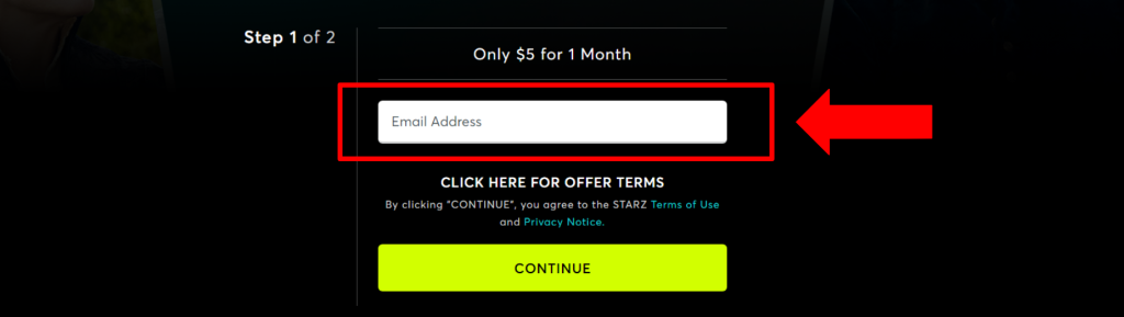 Adding Email Address When Signing Up for Starz