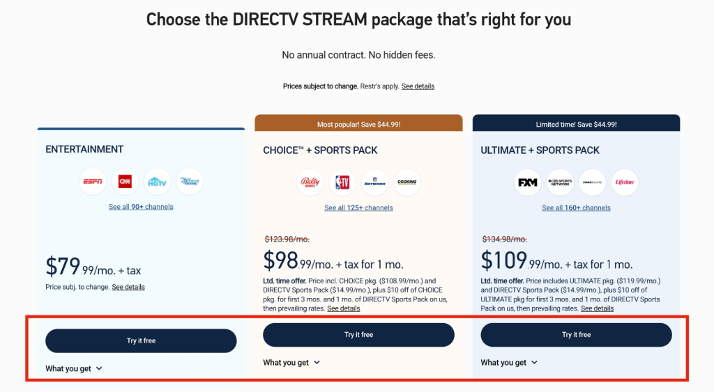 Choosing from Available DirecTV Packages