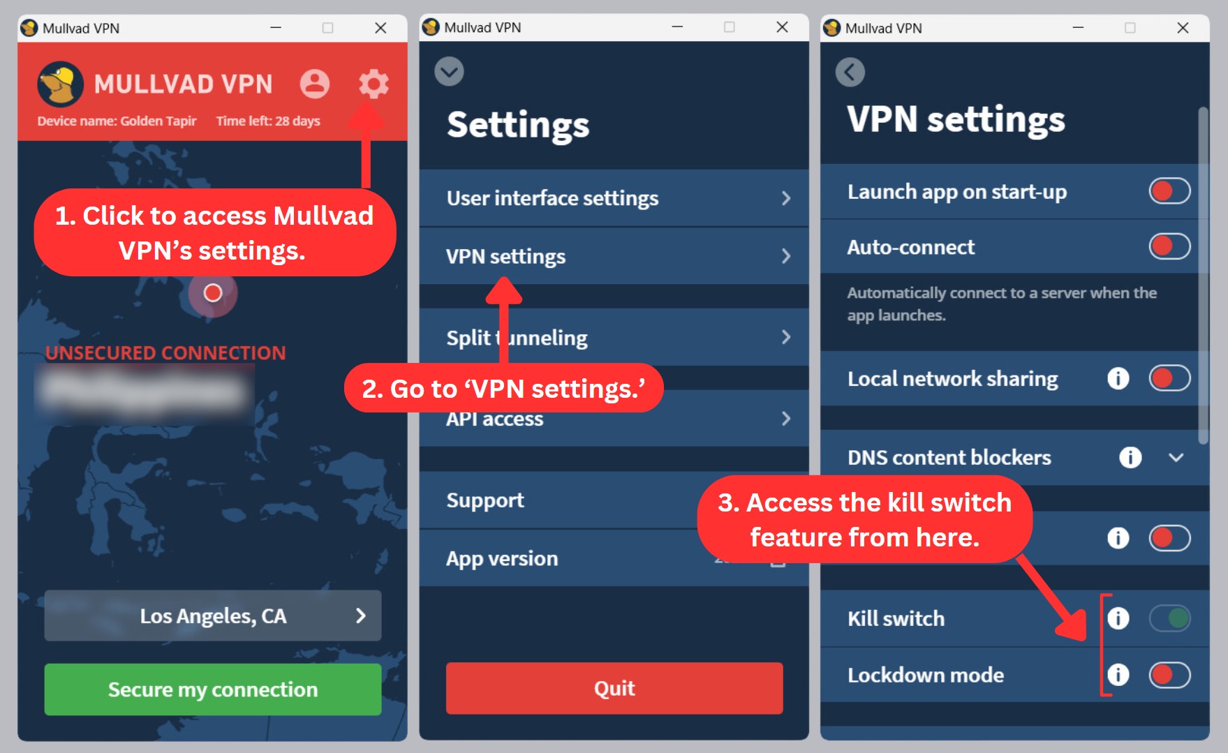 How to enable Mullvad VPN kill switch on Windows