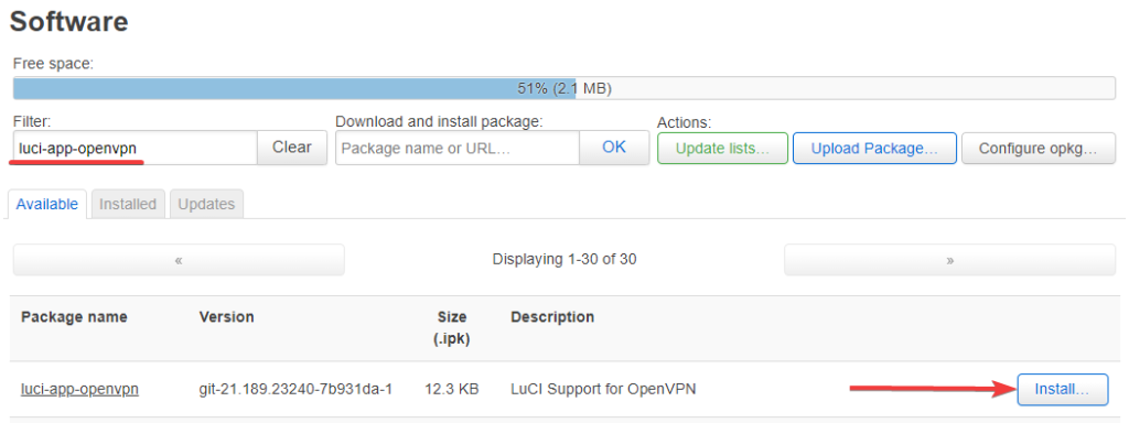 Router's settings interface