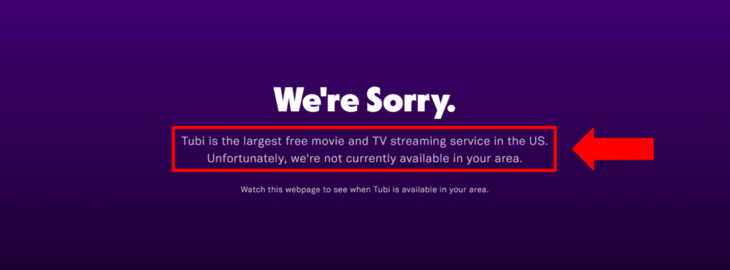 Tubi TV Geo Block Error Message