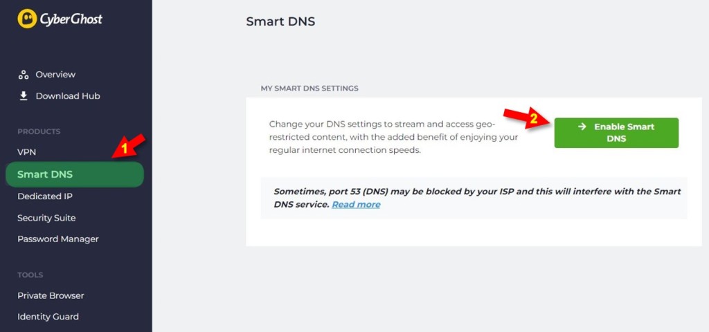 Accessing CyberGhost VPN Smart DNS