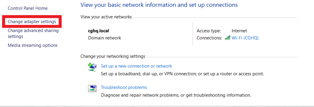 Changing adapter settings in Windows