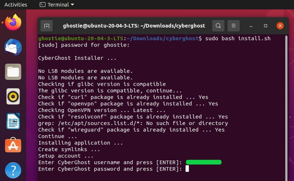 CyberGhost Username and Password on Linux