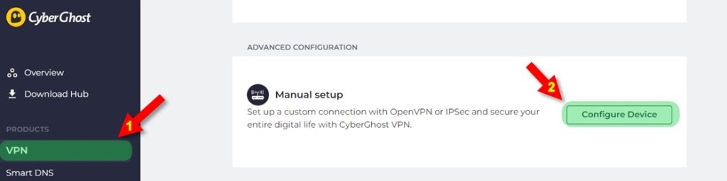 Configuring CyberGhost connection.