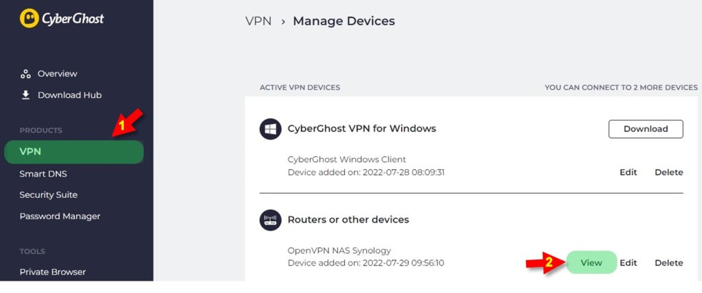 Viewing CyberGhost configuration settings