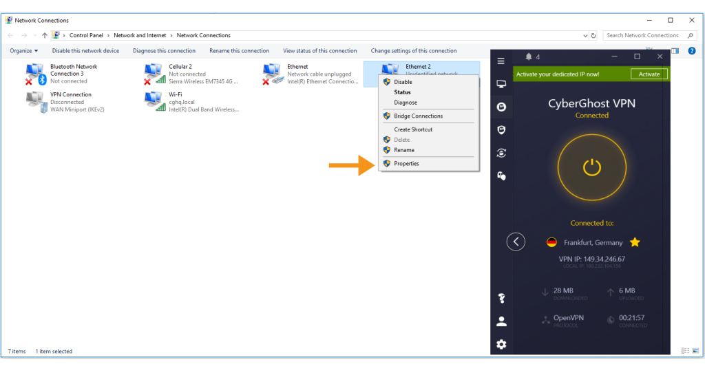 CyberGhost VPN virtual adapter settings