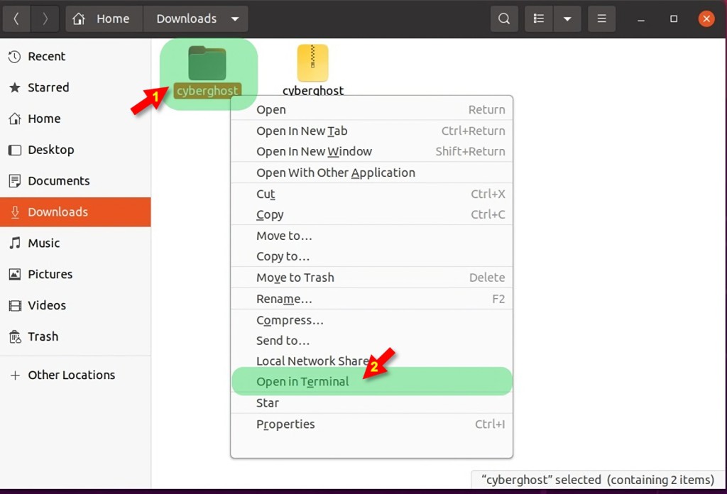 Opening CyberGhost in Terminal