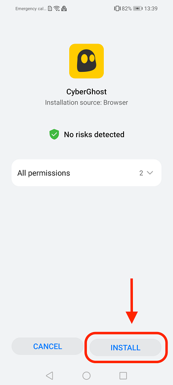 Permissions on Installing CyberGhost on Android
