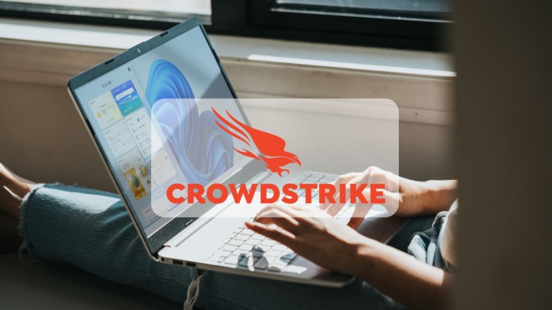 Crowdstike Logo with PC in the Background