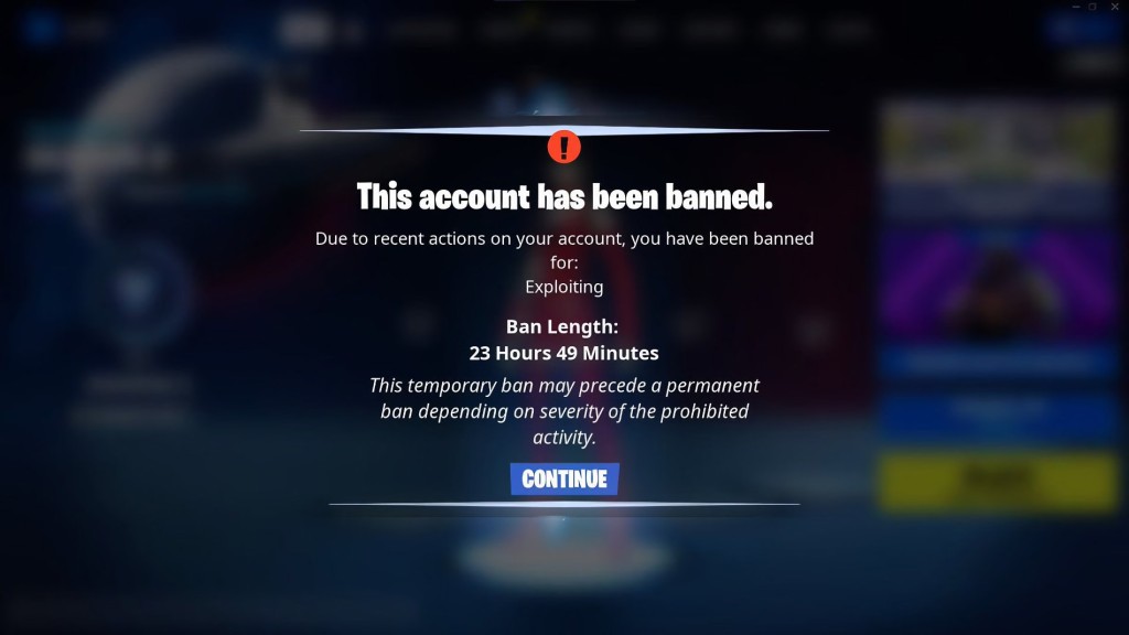 Fortnite Account Ban Error Message