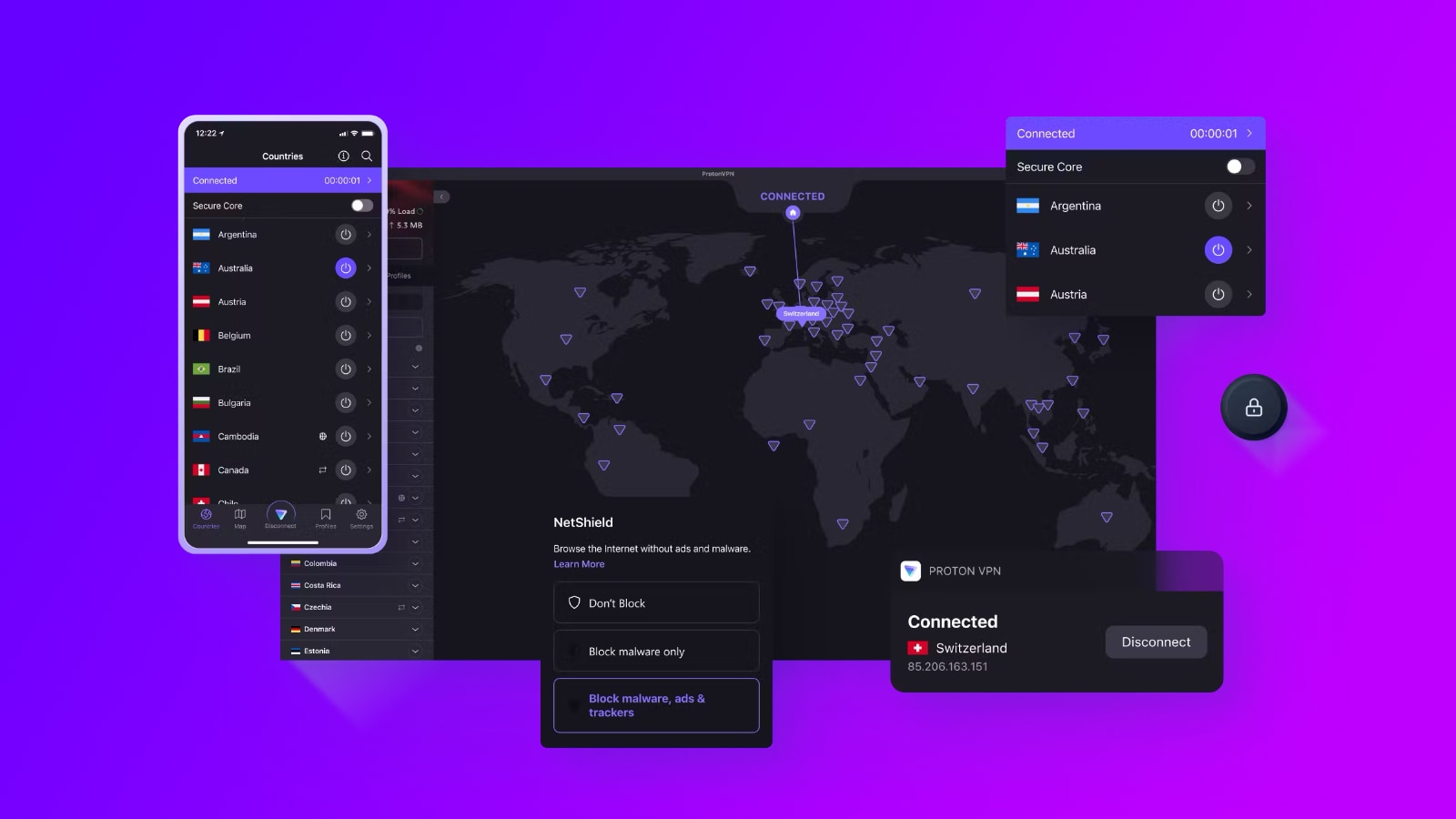 Proton VPN Interface with Purple Background