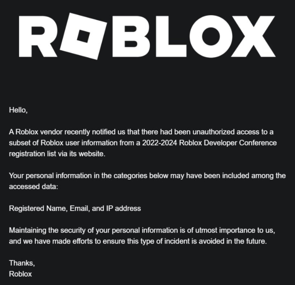 Roblox Breach Notice