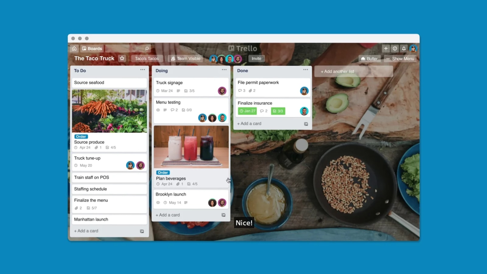 Trello Interface with Blue Background