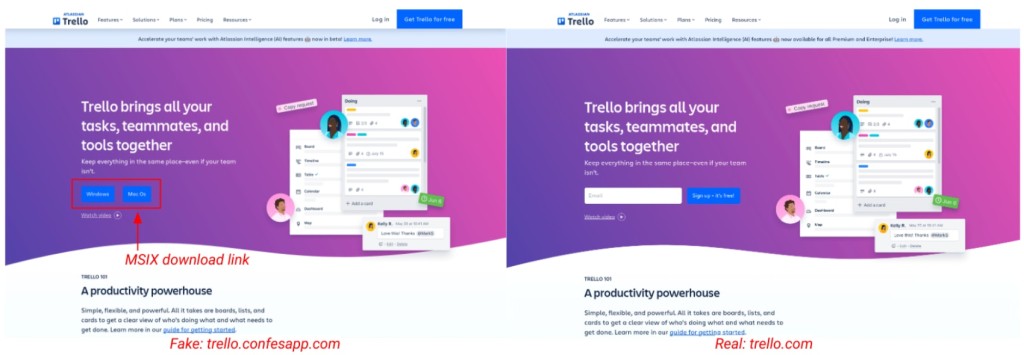 Malicious and Real Trello Site