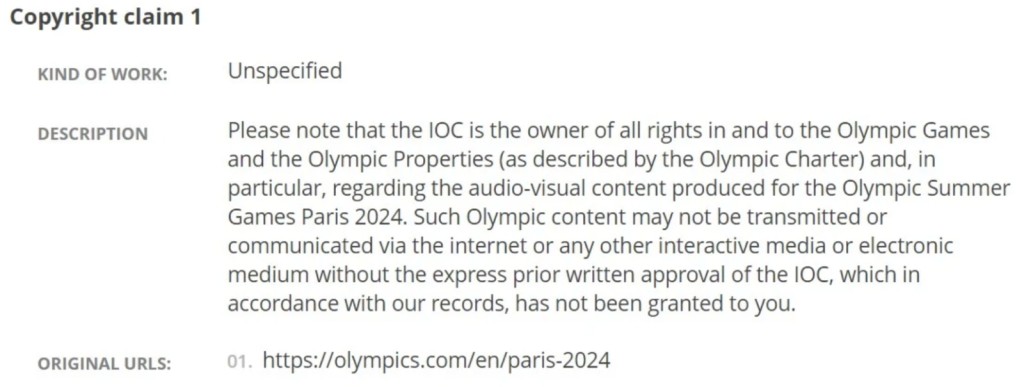 Olympic Games DMCA Notice