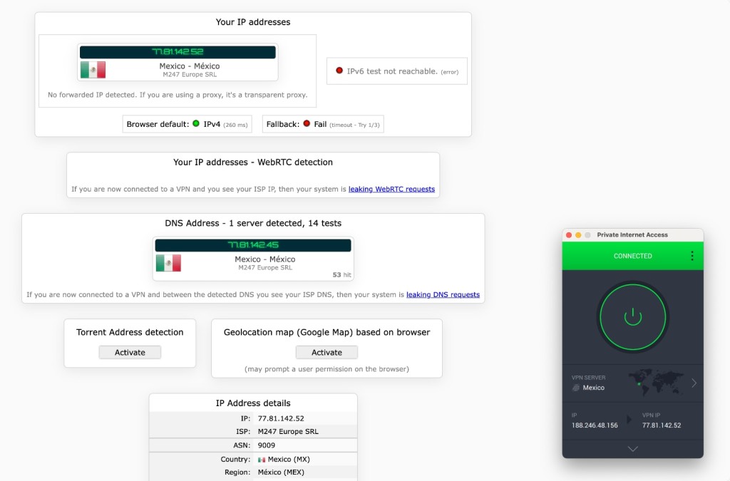 PIA IP Leak Test