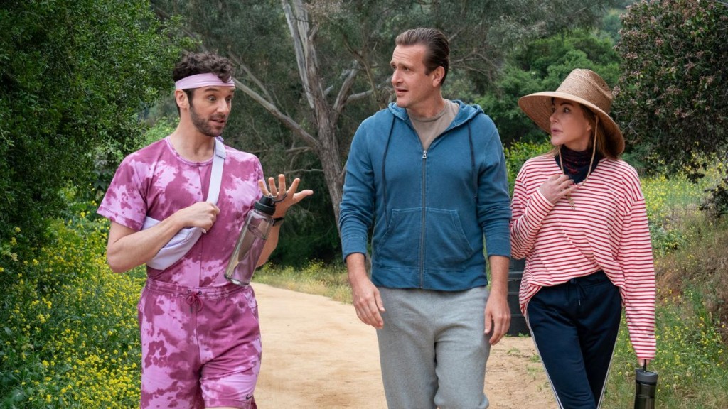 Michael Urie, Jason Segel and Christa Miller in Shrinking. (Credit: Apple TV+)