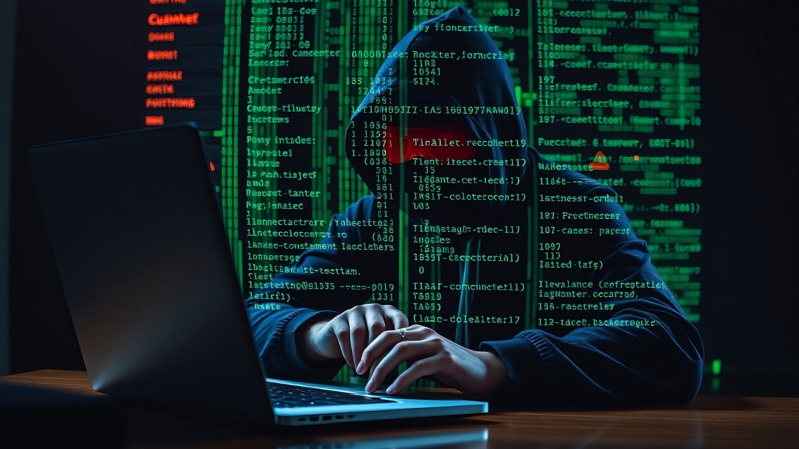 Illustration of a Hacker with Code Screen