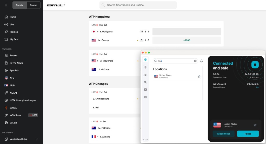 Using Surfshark with ESPN Bet