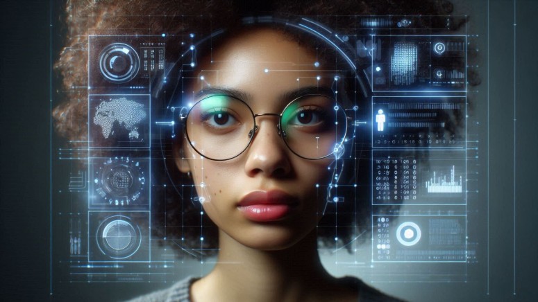 A women looking at a facial recognition tool