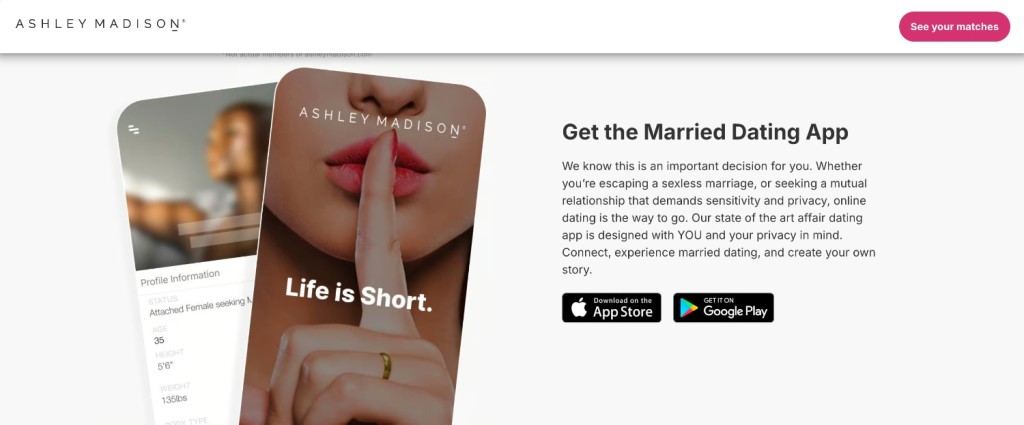 Ashley Madison Home Page