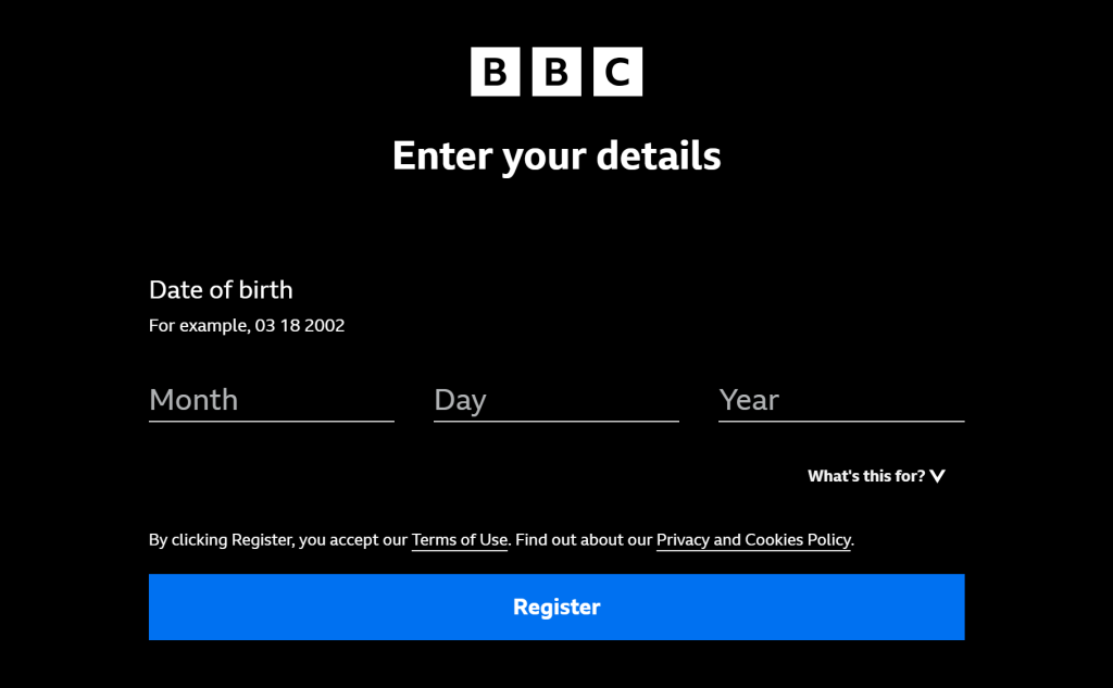 BBC iPlayer enter birthday