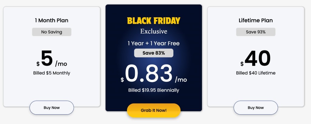 Fastest VPN's Black Friday deal for its 1-year and Lifetime plan vs. other plans