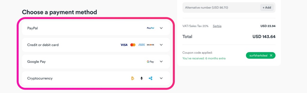 Paying for Surfshark Subscription