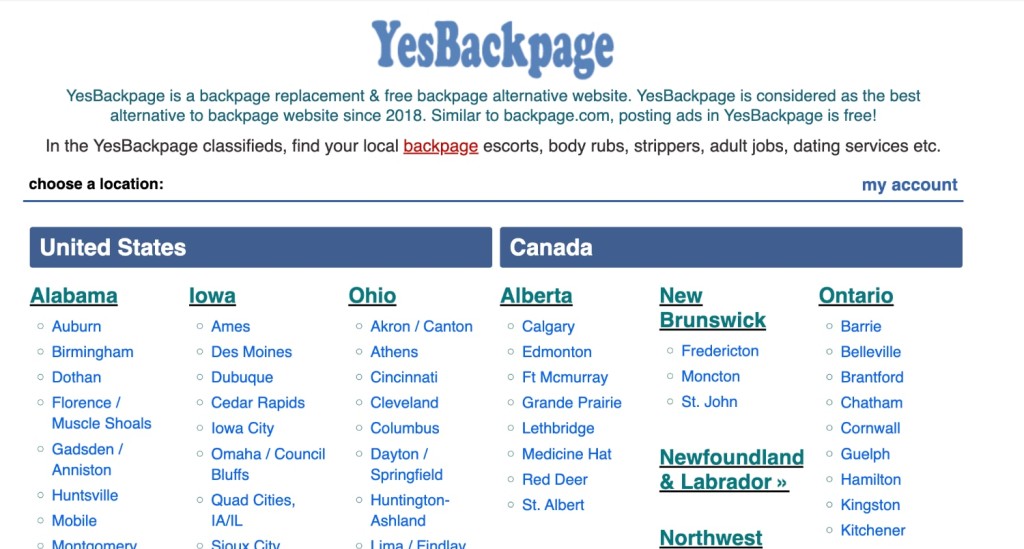 YesBackpage Home Page