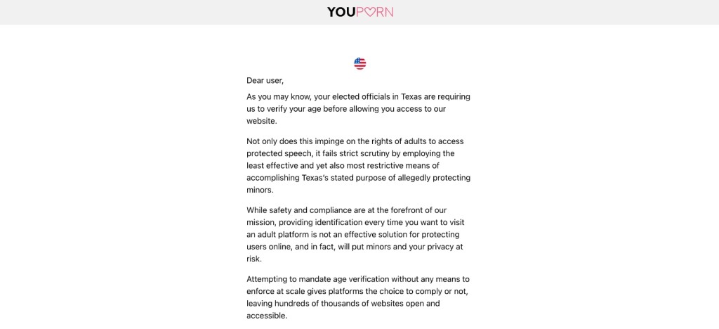 YouPorn Access Block in Texas