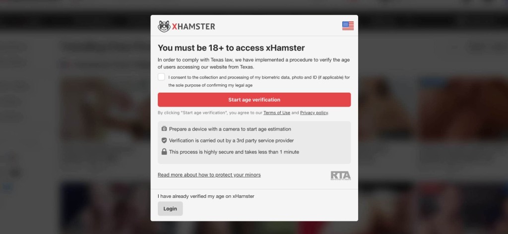 xHamster Age Verification in Texas