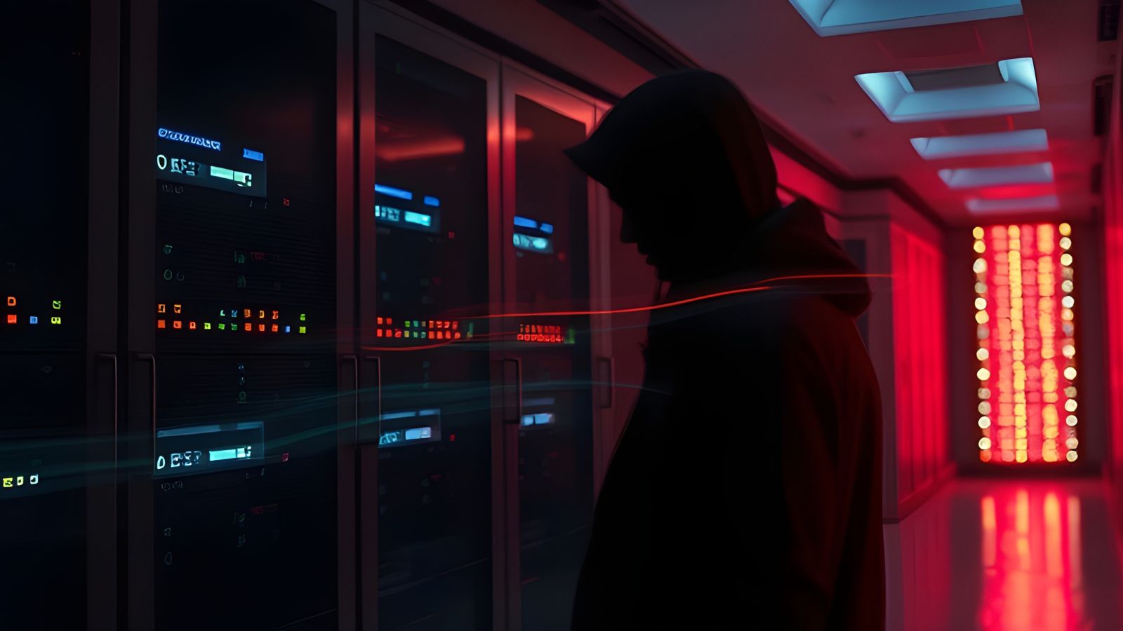 A unknown person inside a server room