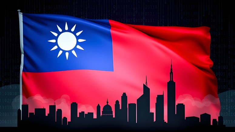 Taiwan Flag with Silhoutte of the city