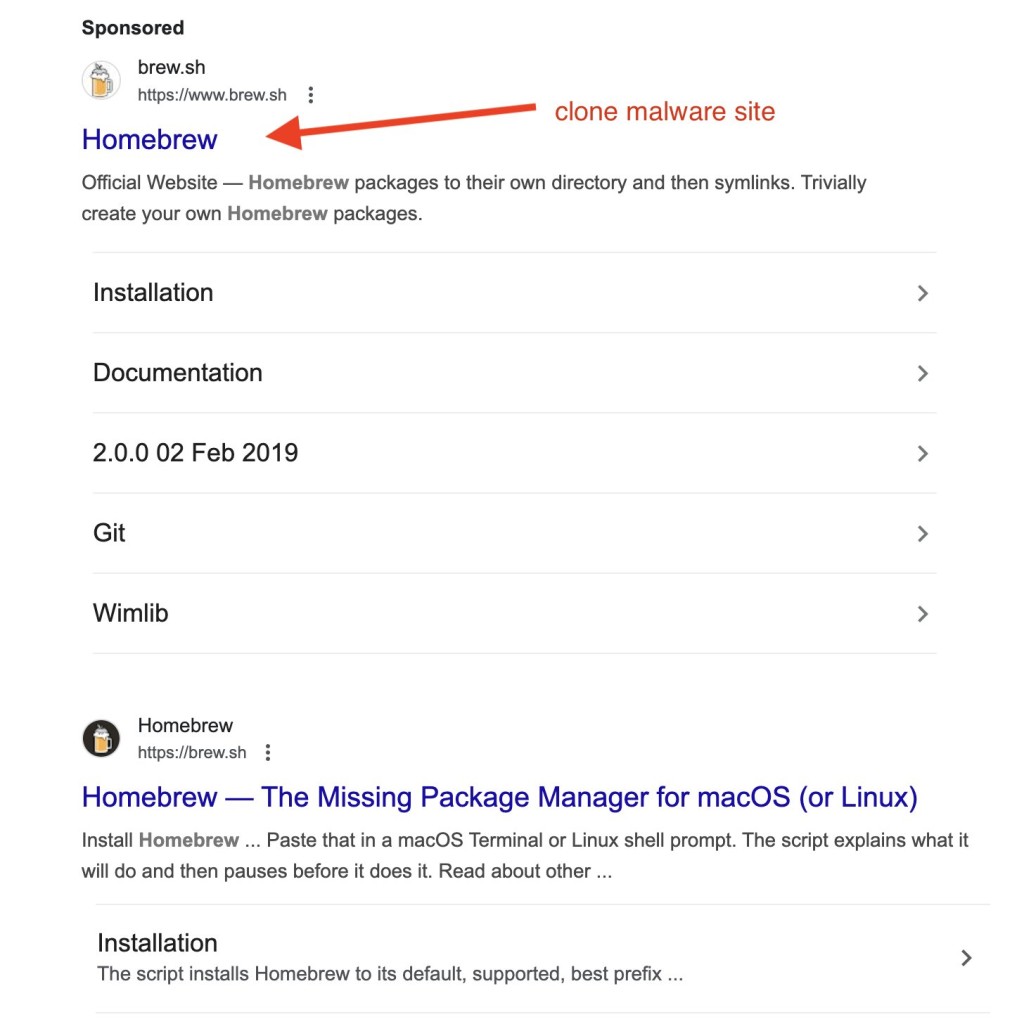 Homebrew malvertising campaign found on Google search.