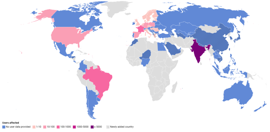 Countries where Telegram provided user data to authorities in 2024