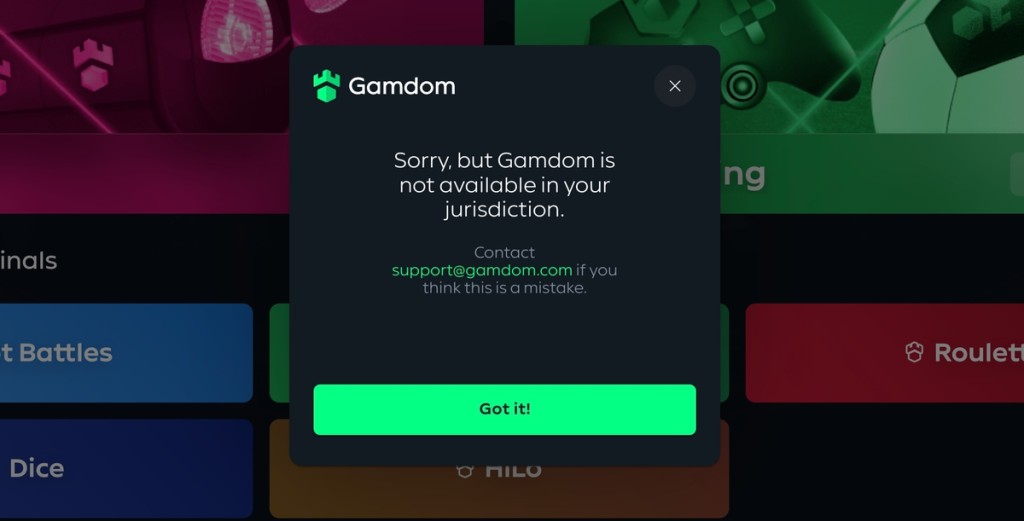 Gamdom Geo Block Error Message