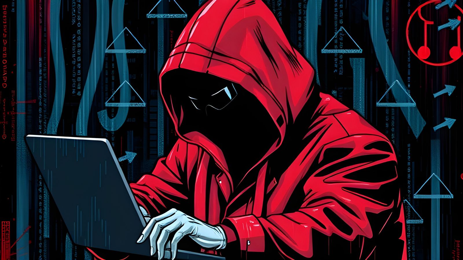 Hacker in Red and with glasses and artistic look