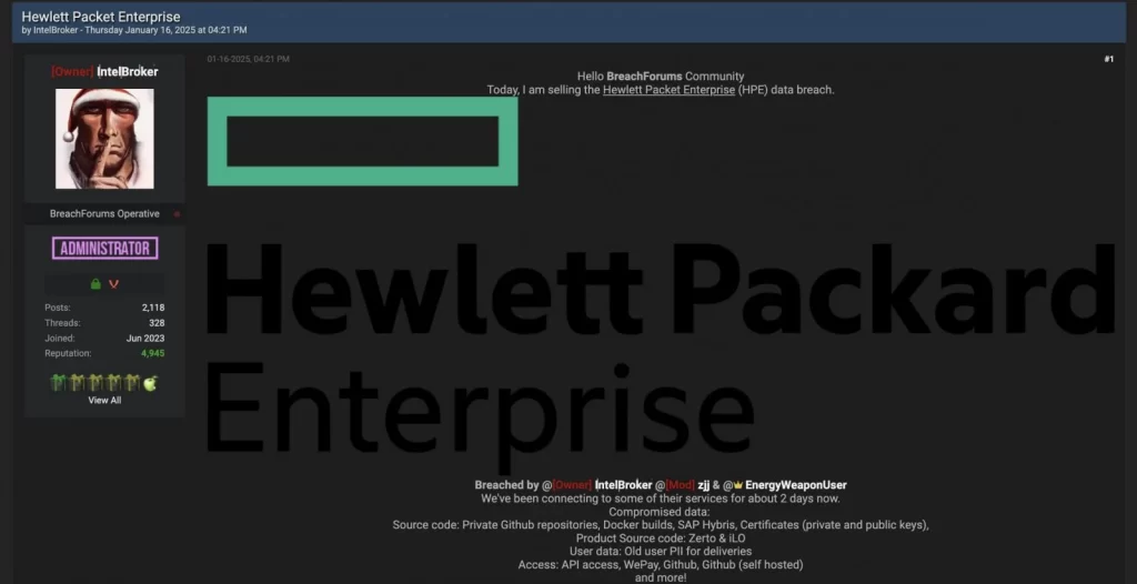 IntelBroker Claimed a Data Breach on HP.